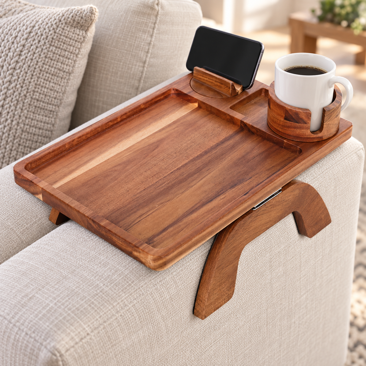 Wooden Sofa-Arm Tray Table