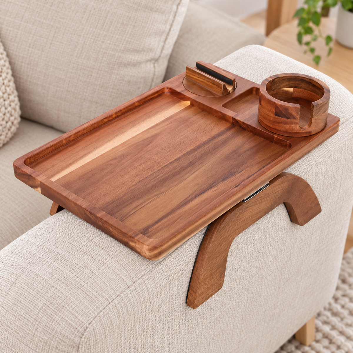Wooden Sofa-Arm Tray Table